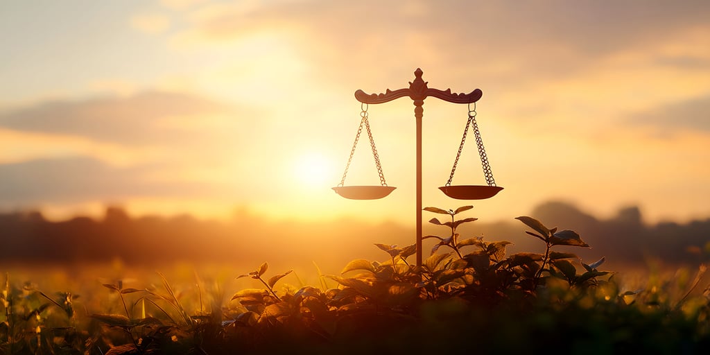 Scales of Justice at Sunrise